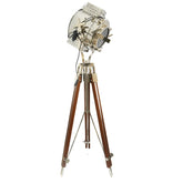 Extra large aluminum and wood tripod floor lamp